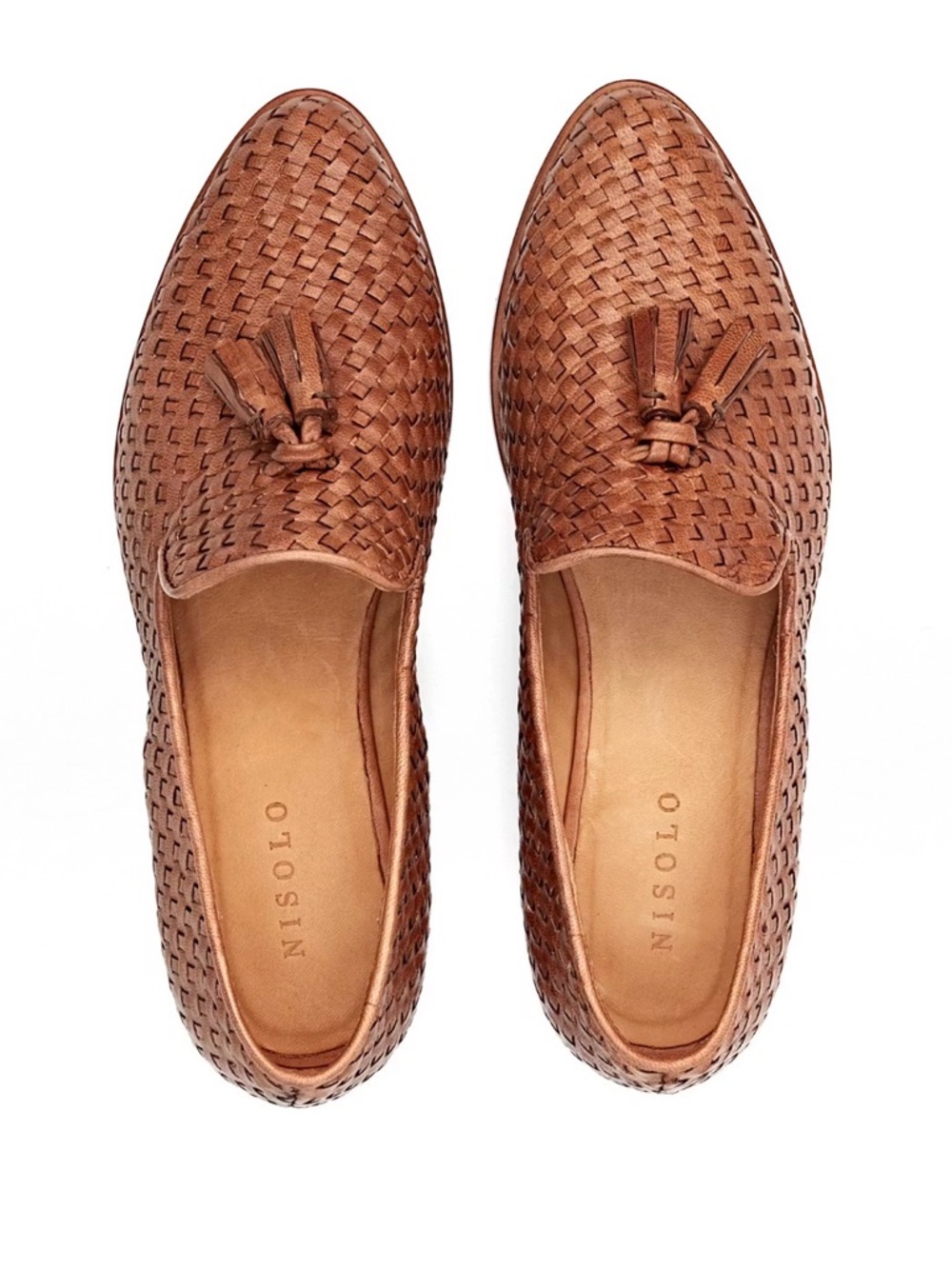 Tassel Woven Leather Loafers - Cognac Brown